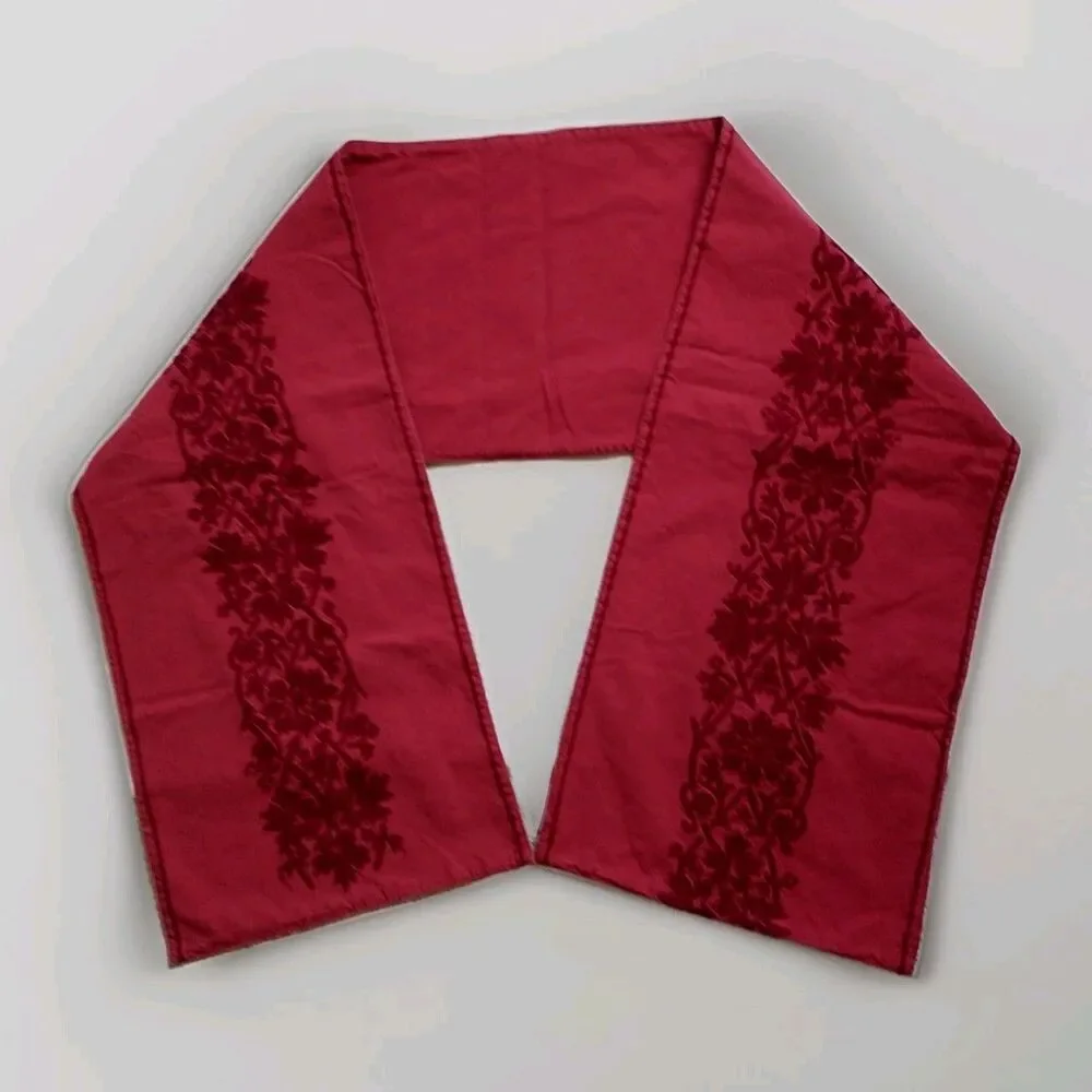 Williams Sonoma Table Runner Red Embroidered Soutache Cotton 15x82